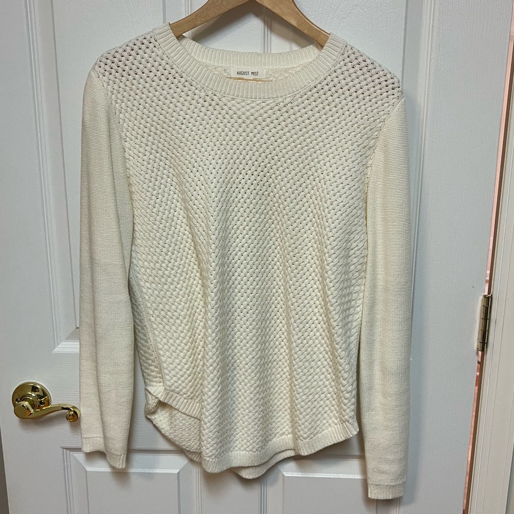 White Sweater With Unique Elbow Patches - image 1